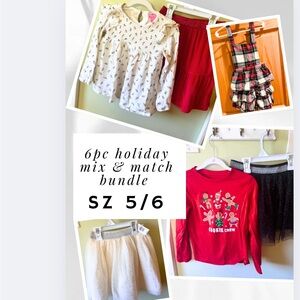 6pc Sz 5/6 Holiday Outfit Bundle Velour, Tutu, Holly Blouse, coverall EU & NWT